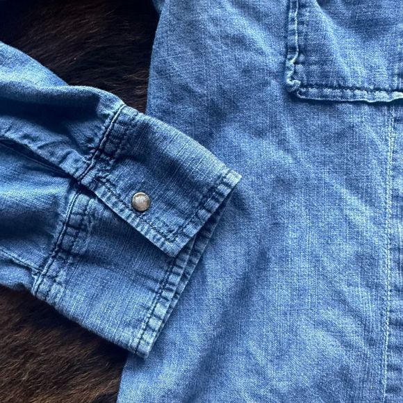 Triple Five Soul  Snap Button Denim Western Top - Picture 4 of 5